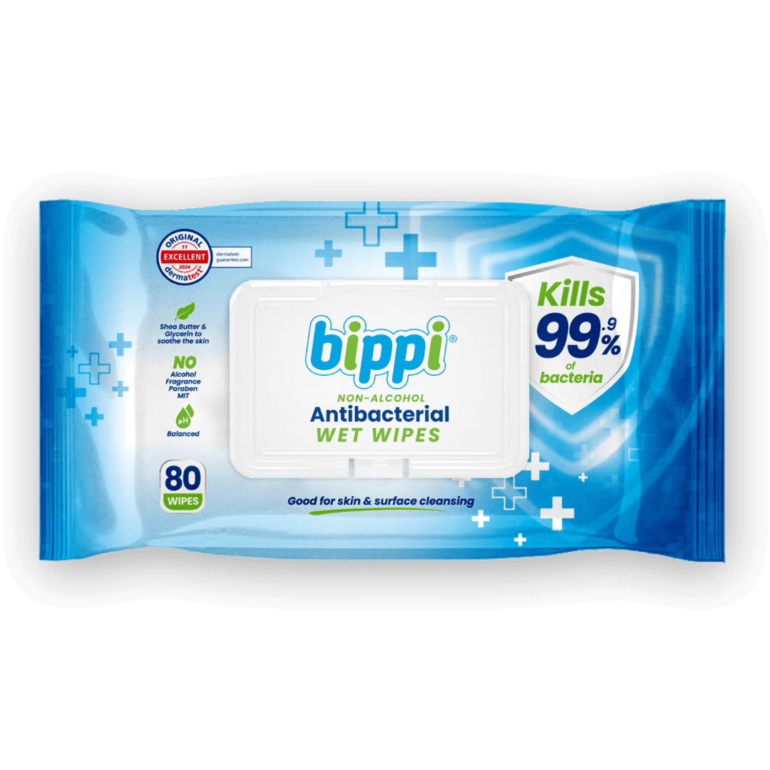 កន្សែងសើម Bippi ប្រឆាំងនឹងបាក់តេរី